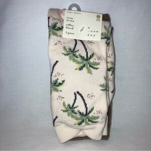 A New Day Palm Print and Solid Brown Socks - 3 Pack Women’s